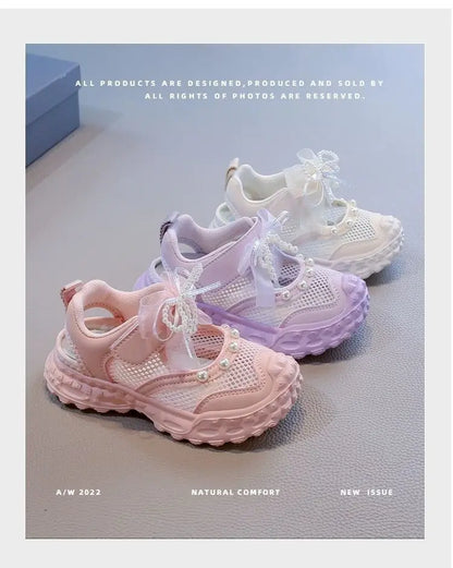 Girls' princess sandals summer 2026 new children's Baotou foreign pearl single mesh shoes for children mesh sneakers