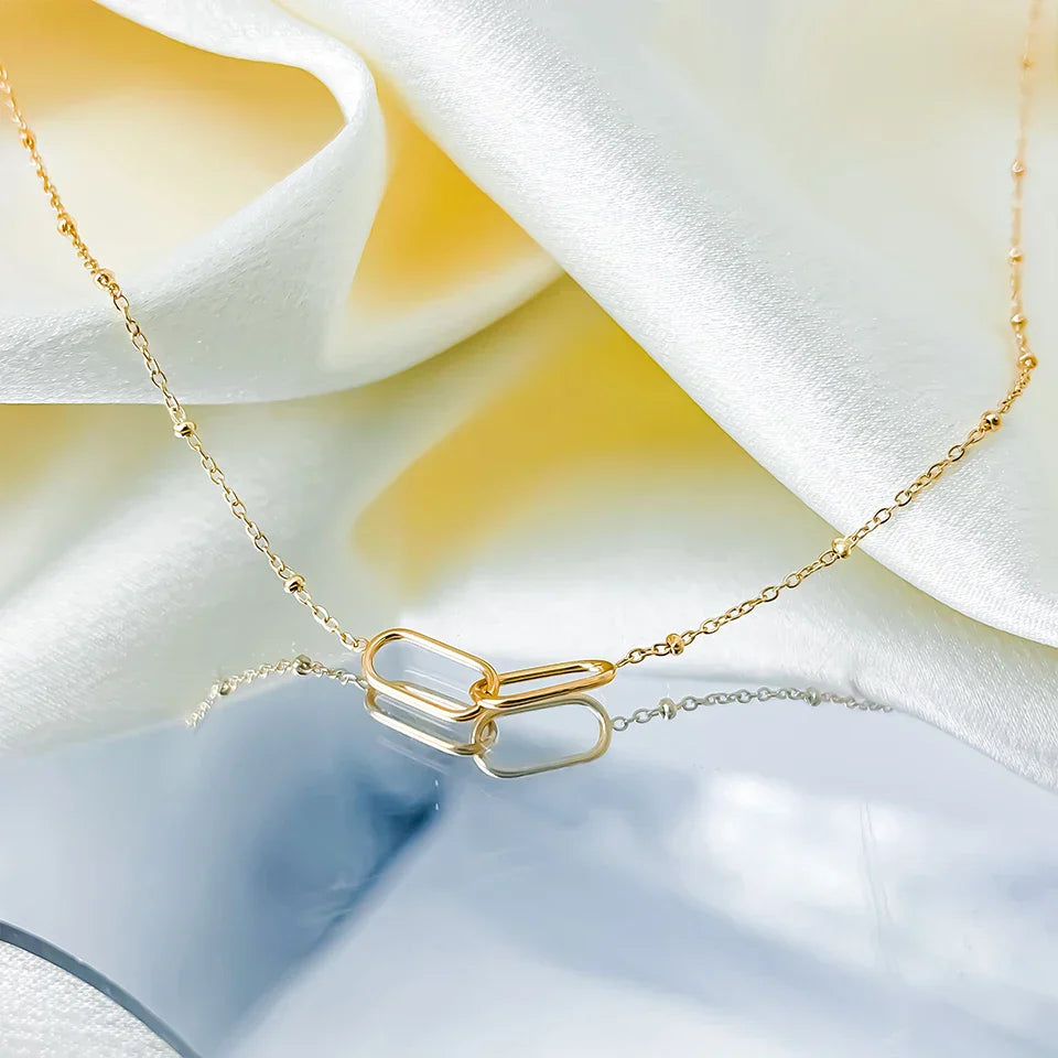 Fashion Stainless Steel Link Infinity Necklace Geometric Double Paperclip Pendant Women's Simple Jewelry Wholesale