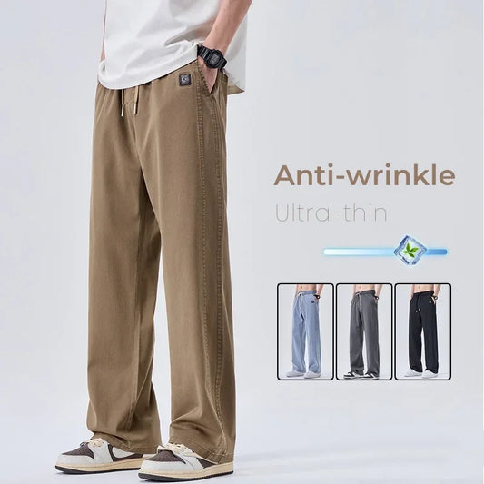 Brand Soft Jeans for Men Spring Thin Draped Comfortable Straight Trousers Drawstring Male Baggy Denim Pants Streetwear