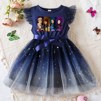 Girls Sequin Tutu Dress with Bow Flutter Sleeves Summer Princess Party Outfit for Toddler Kids 2-6 Years