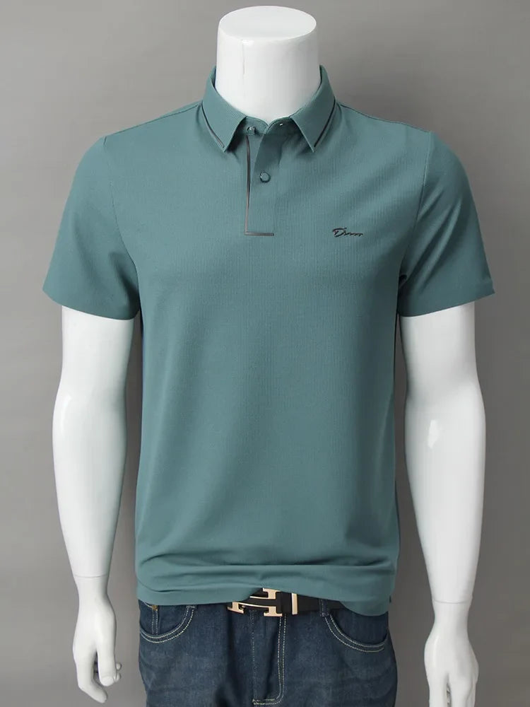 Luxury summer new ice silk breathable polo shirt men's short sleeve high-end exquisite letter embroidery casual lapel T-shirt