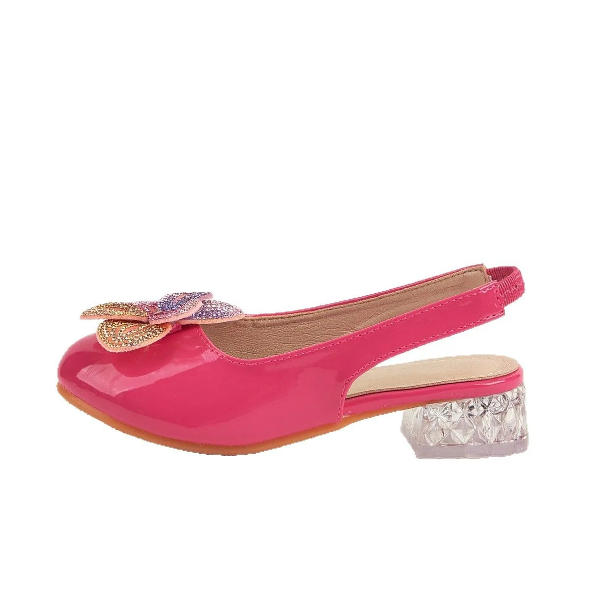 Summer New Children's High Heels Girls' Crystal Princess Shoes Hollow Heel Round Toe Fashion Flower Baby Girls' Sandals Rose Red