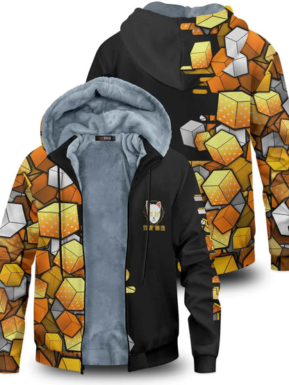 Anime Velvet Thick Warm Winter Oversized Hoodie Coat Zip Up Sweatshirt Winter Top Plus Size Coat Plush Jackets