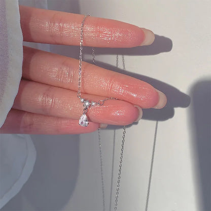 Heart Shape Pendant Necklaces Silver Color 5A Cubic Zirconia Minimalist Style Clavicle Chain Women And Girl Jewelry