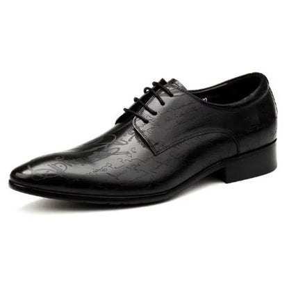 Stylish Letter-printed Men's Business Leather Shoes Korea Style Wedding Derby Shoes Lace-up Pointed Toe Dress Shoes Man Wine-red