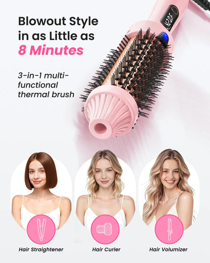 Ionic Thermal Brush Dual Voltage 6 Temperature Settings & LED Digital Display For Curling And Straightening Hot Air Styler