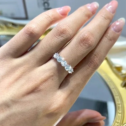 Full 4mm Moissanite Ring for Women 5 Stones Diamond Wedding Band Bride S925 Sterling Silver with White Gold Plated Rings