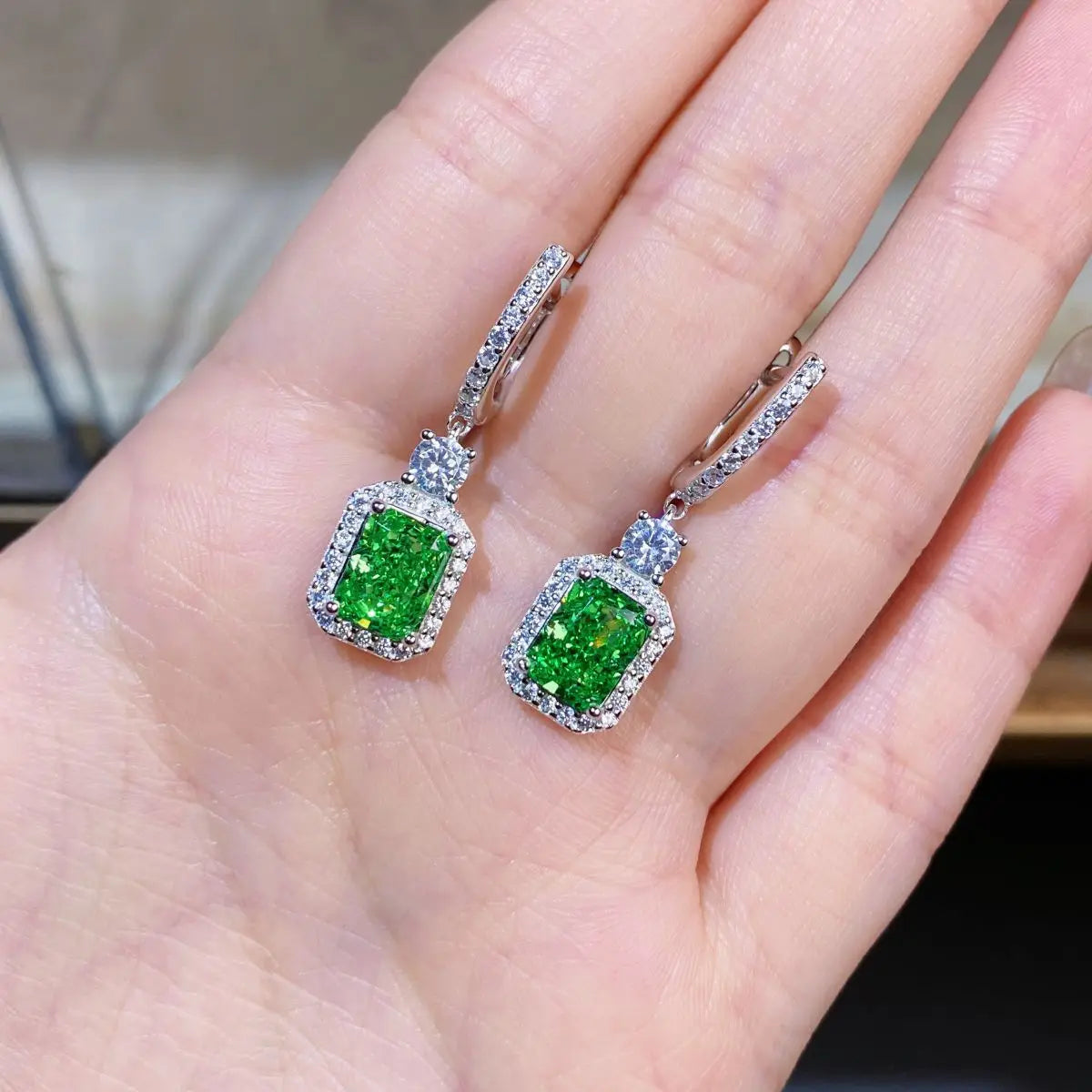 Luxury white gold solid platinum PT950 Women's Yellow Diamond Earrings Luxury Full Diamond 2 karat Ice Flower Cut Earrings
