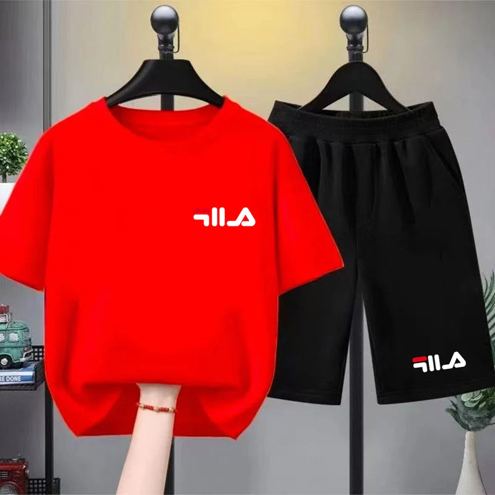 Children Print T-shirt Summer Clothes 3-12Yrs Boys Girls Short-sleeved Top+Shorts Casual Brand Fashion Sports Set Clothing
