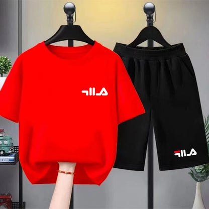 Children Print T-shirt Summer Clothes 3-12Yrs Boys Girls Short-sleeved Top+Shorts Casual Brand Fashion Sports Set Clothing