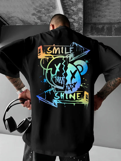 Men's American Street Style Printed T-shirt - Round Neck Summer Short Sleeved Shirt,