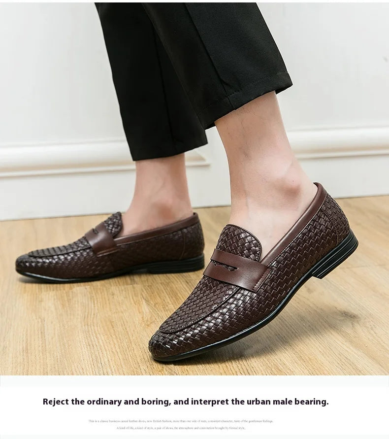 European station fashion brand luxury bean shoes leather men's shoes slip-on loafers classic plaid small leather shoes