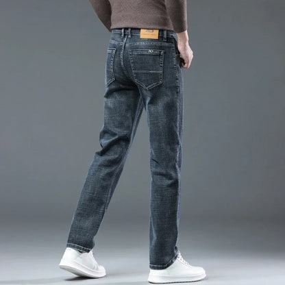 Spring Fashion Men's Light Blue Slim Jeans Stylish Business Casual Stretch Fabric Denim Pants Classic All Match Trousers