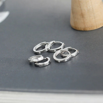925 Sterling Silver Simple Stripes Shiny Zircon Huggies Hoops Earrings for Women Fashion Unisex Punk Jewelry Ear Buckle