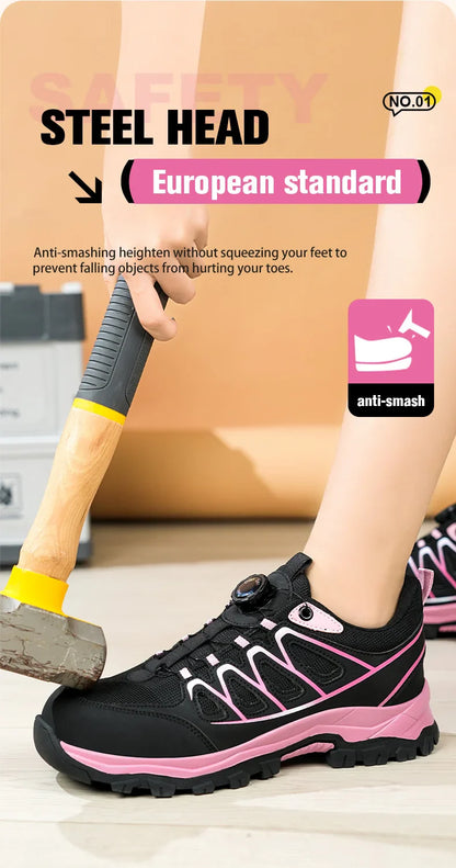 Rotating Button New Safety Shoes Women Anti-smash Anti-puncture Work Shoes Fashion Female Sport Shoes Security Protective Shoes