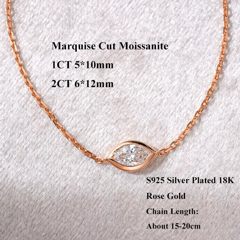 Bezel Setting 1/2CT Pear Marquise Emerald Cut Moissanite Solitaire Link Bracelet Women 925 Silver Diamond Party Wrist Chain