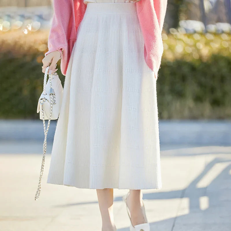 Autumn And Winter High Waist 100% Pure Wool Skirt Female Slim Long Knitted Wool Skirt Loose Wearing A-Line Skirt