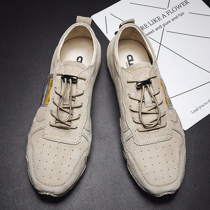 Men Lightweight Sneakers Non-slip Sole Stitch Genuine Solid Leather Shoes Outdoor Casual Walking Driving Flats Shoes