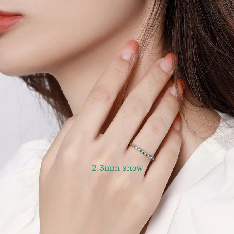 18k Plated 3MM 7 Stones Moissanite Rings for Women Classic Match Diamond Wedding Bands 925 Sterling Silver Jewelry