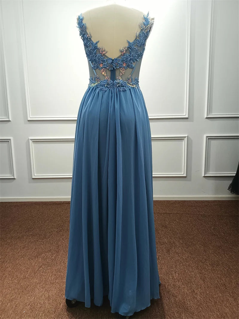Real Photos Delicate Multi Color Prom Dress V Neck Beaded Appliques Illusion Spaghetti Strap Evening Gowns Lightning Delivery