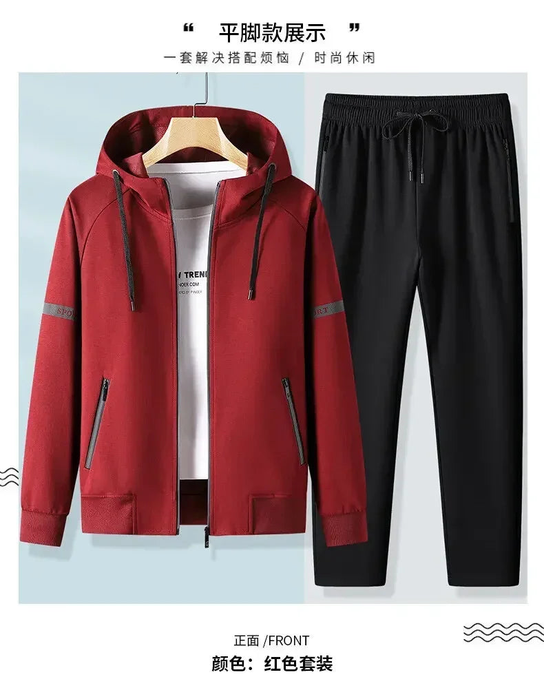 Thicker Fleece Jacket+Pants 2 Pieces Men Winter Tracksuit Sets Black Red Gray Sets Hoodies Casual Hooded Warm Sweatshirts+Pants