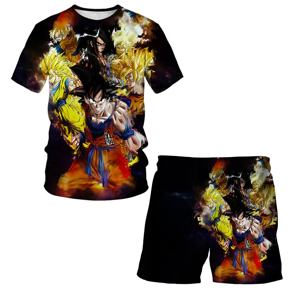 New Japan Cartoon Dragon Ball Z T-shirt Children's Top T-shirt+Shorts Two piece Set Summer Boys T-shirt+Shorts Beach Pants