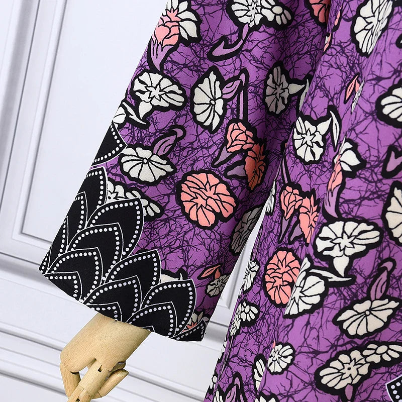 Bohemian Party Dress Elegant Women Printing Sundress Vintage Flare Long Sleeve Maxi Vestidos Oversized O-Neck Robe Femme