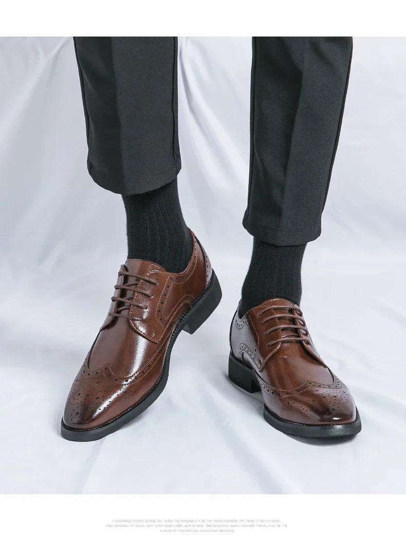 High Quality Height Increase Oxford Dress Shoes Men Genuine Cow Leather Suit Shoes Lift Brogues Wedding Formal Elevator Shoes