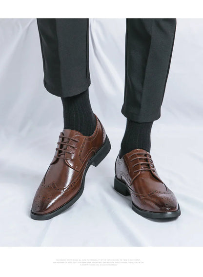 High Quality Height Increase Oxford Dress Shoes Men Genuine Cow Leather Suit Shoes Lift Brogues Wedding Formal Elevator Shoes