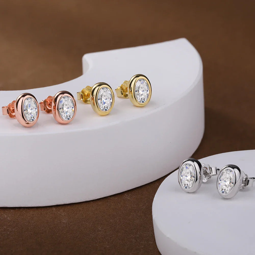 0.5carat Bezel Set Oval Cut Moissanite Stud Earrings for Women S925 Silver Jewelry Lab Grown Diamond Ear Studs with Certificate