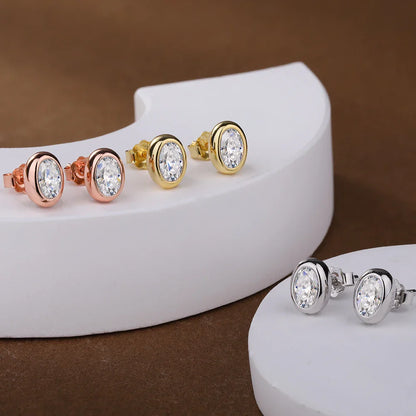 0.5carat Bezel Set Oval Cut Moissanite Stud Earrings for Women S925 Silver Jewelry Lab Grown Diamond Ear Studs with Certificate