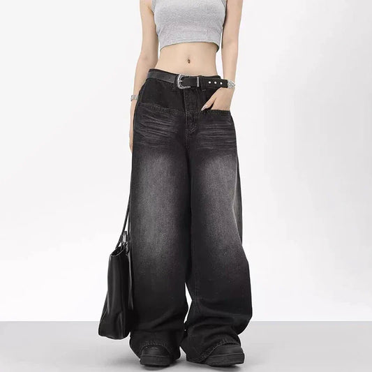 Oversized Retro Black Jeans Wide Leg Pants For Women
