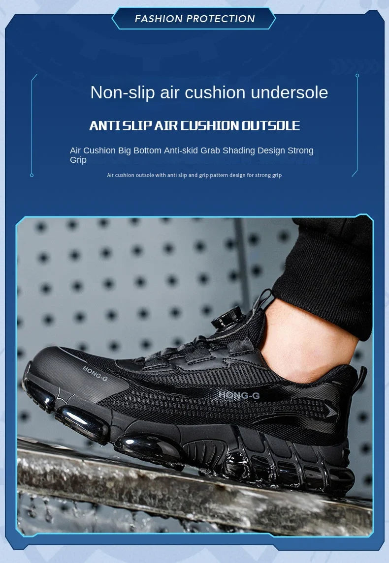 Men Rotating Button Work Sneakers Steel Toe Shoes Safety Boots Puncture-Proof Tactical Boots Indestructible Fashion Protective