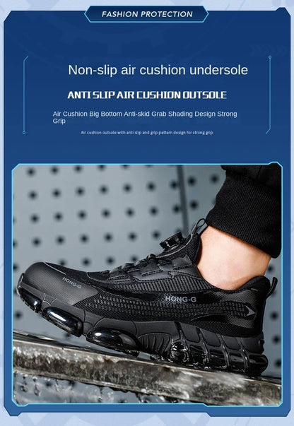 Men Rotating Button Work Sneakers Steel Toe Shoes Safety Boots Puncture-Proof Tactical Boots Indestructible Fashion Protective