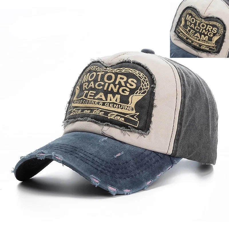 Washed Cotton Damage Baseball Cap Motor Snapback Hat