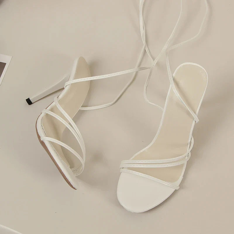 Fashion Rome Sexy High Heels Sandals Women Cross Tied-Lace Up Shoes Summer 2024 Open Toe Dress Slippers Femme Pumps Sandals