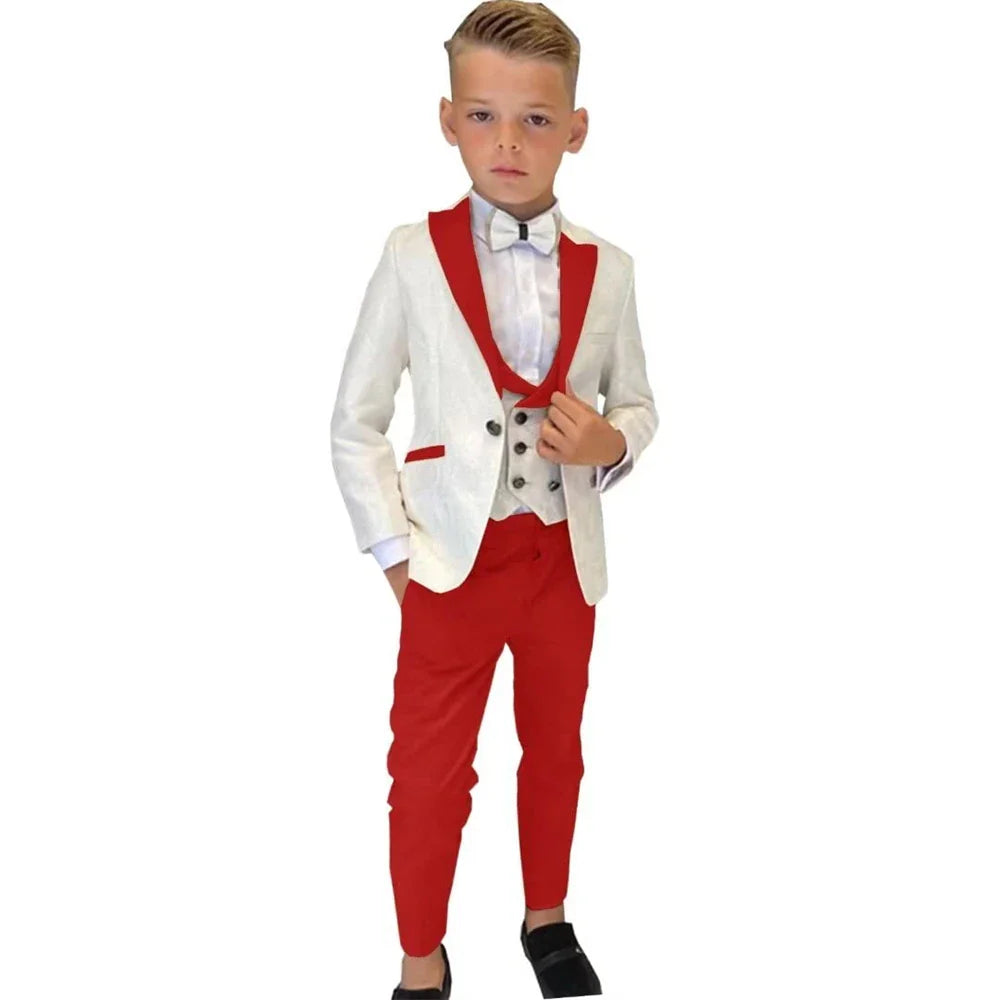 Paisley White Boy's Suit Set Wedding Guest Outfit For Kids Children Pantsuit Three Pieces Blazer Vest Pants Smart Stylish Tuxedo