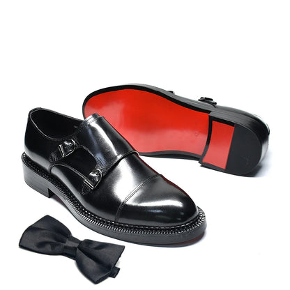 Luxury Genuine Leather Men's Wedding Dress Shoes Buckle Monk Strap Red Sole Cap Toe Black Brown Business Formal Shoes for Man