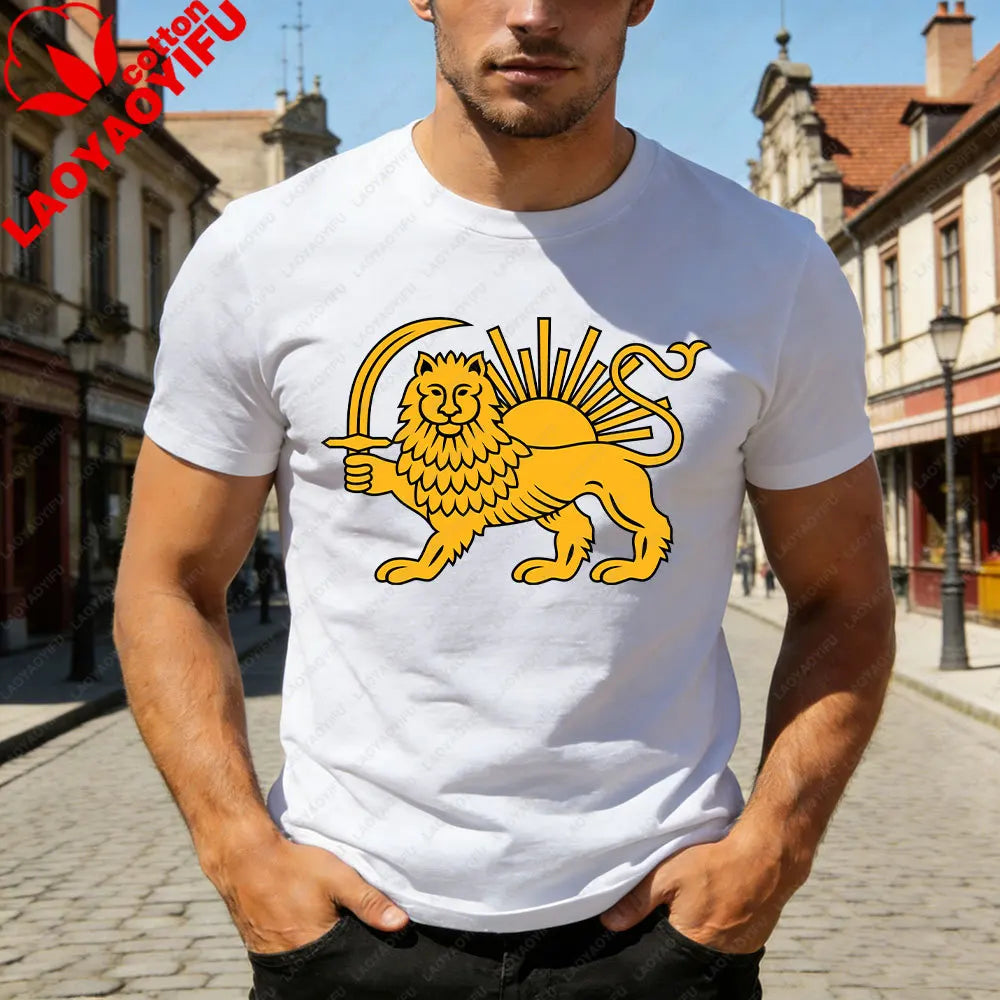 Lion and Sun Iran Persian Flag Iran Tshirt Khorshid Graphic T-Shirt Daily Life Casual Men Women Unisex Cotton Streetwear