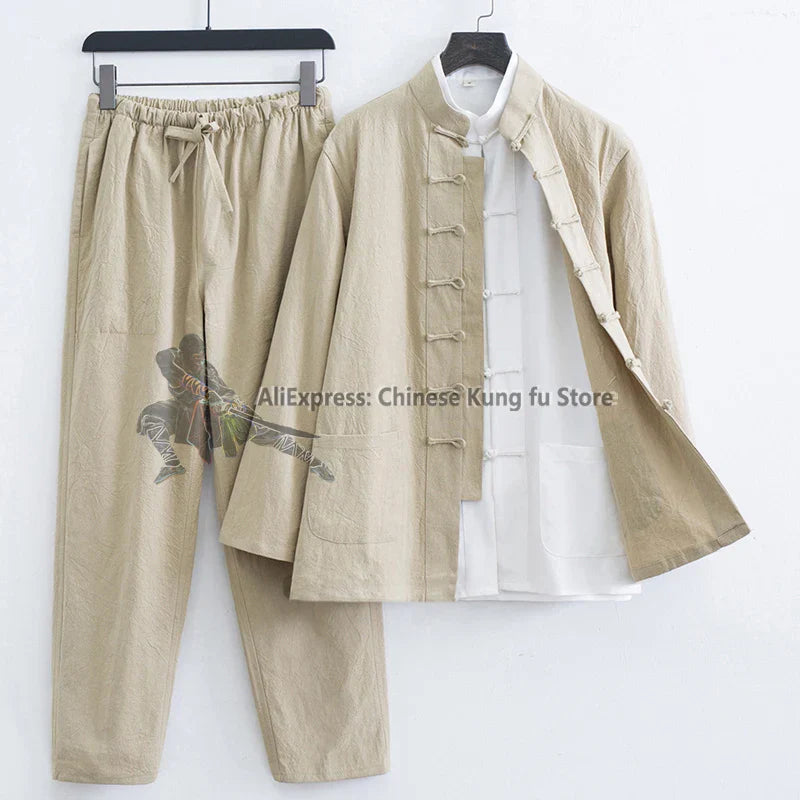 3 Pieces Cotton Linen Kung fu Wing Chun Suit Tai Chi Uniform Martial arts Wushu Jacket and Pants Tang Clothes