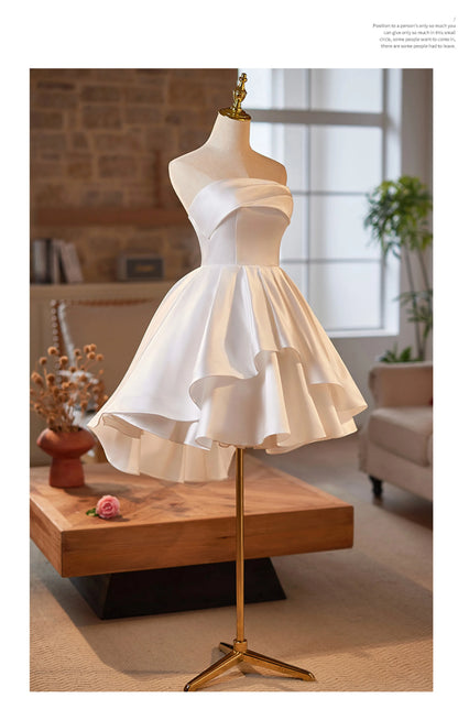 Prom Dress Homecoming Dresses for Teens Lace Formal Dress Birthday Party Annual Meeting White Short Satin Mini Graduation Dress