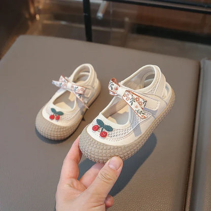 Baby Girls Sandals Cut-outs Cherry Children Beach Shoes Toddler Kids Summer Princess Shoes Anti Slip Soft Sole Babies Sandals