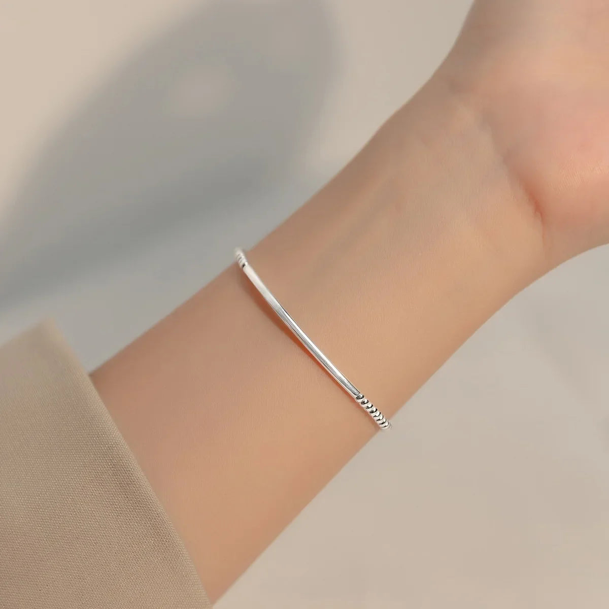 16cm Bracelets For Women Silver 925 Heart Silver Elastic Rope Round Bead Chain Sterling 925 Silver Women's Bracelet