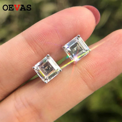 Classic 100% 925 Solid Sterling Silver 7*7MM High Carbon Diamond Gemstone Ear Studs Earrings Women Fine Jewelry Wholesale