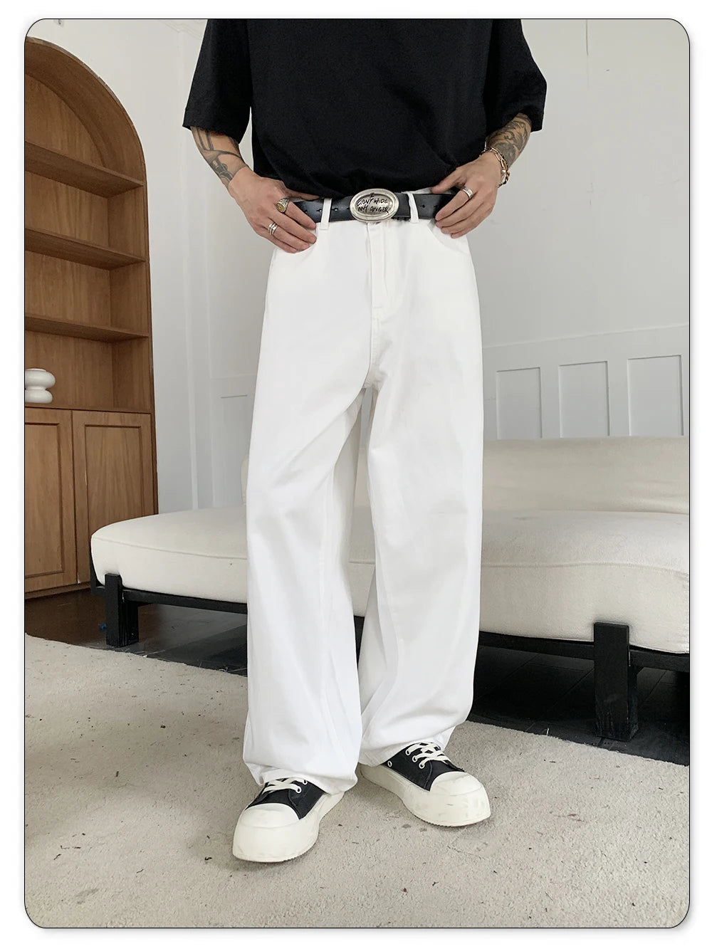 Straight Jeans Men White Loose Unisex Denim Trousers Trend Neutral Jeans Men Baggy Casual Solid Man Women Pants Hip Hop Jeans