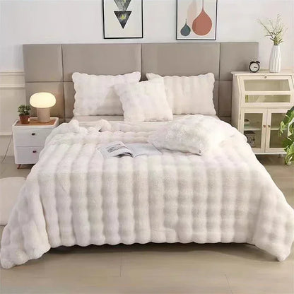 Cozy Rabbit Hair Bubble Velvet Blanket for Napping Soft Fuzzy Plush Bed Cover Sofa Throw Blanket All Season Warmth