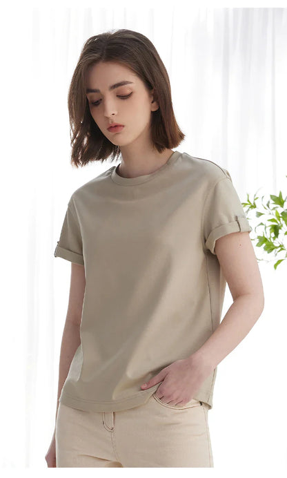 Summer Short Sleeved Clothes Premium Luxury Women's Clothing Combed Cotton Tshirts pima cotton Tee Shirt