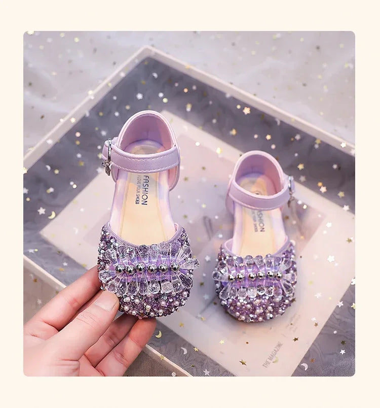 Girls Half Sandals Shiny Crystal Ins Trendy 2025 Summer New Kids Dance Shoes Non-slip Soft Sole Children Princess Shoes Sweet