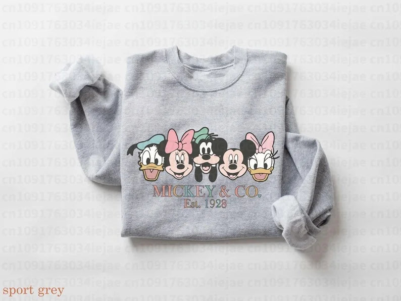 2026 Autumn Mickey Friends Peripheral Printed Hoodies Latest Fashion Sports Girls Spring Loose Couple Round-neck Hoodie