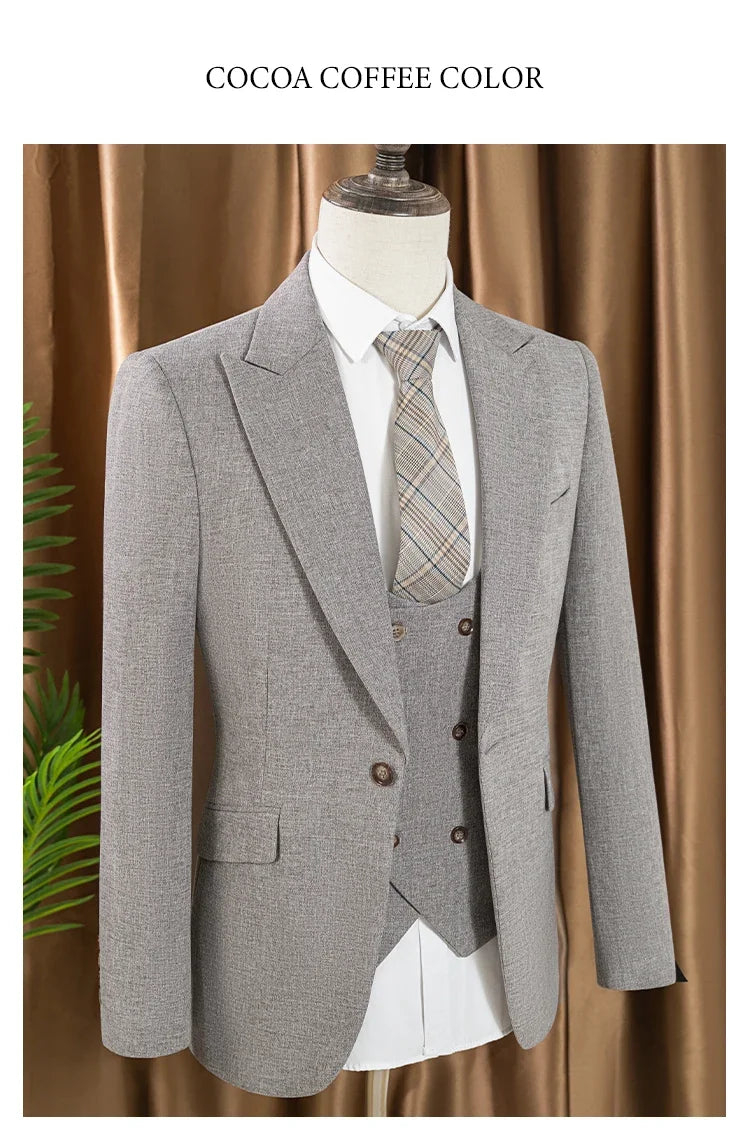 high quality men suits 3 piece set elegant slim fit formal office and leisure banquet groomsman set groom's suit